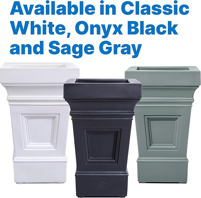 Step2 Atherton Square Planter, Large Planters for Outdoor Plants, Gardening and Flower Pot for Patio or Porch, Efficient Drainage, Durable Plastic, Onyx Black, 2-Pack