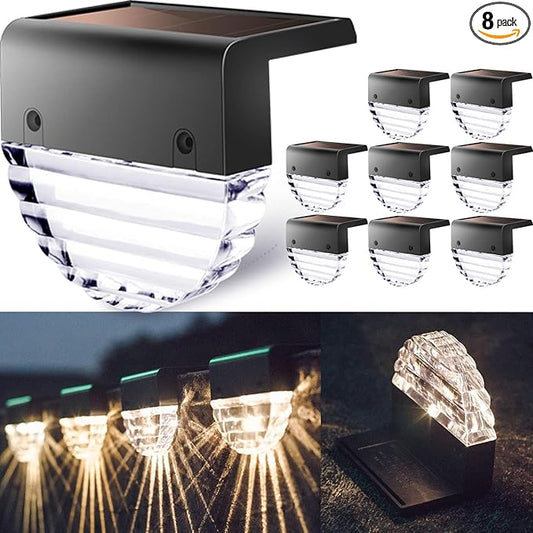 TIJNN Solar Deck Lights Outdoor, Solar Fence Lights Waterproof Led for Outdoor Stairs, Step, Yard,Patio Decor Illumination - 8 Pack