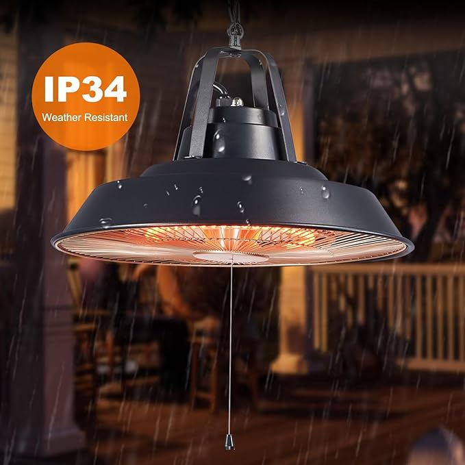 Electric Outdoor Patio Heater, 1500W Ceiling Mounted Heaters, Hanging Carbon Infrared 600W 900W 1500W IP34 Radiant Heater for Garage, Gazebos, Shop, Deck