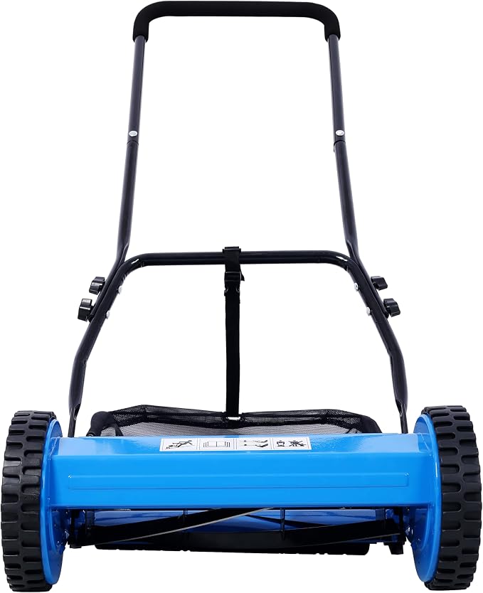 16-Inch 5-Blade Push Reel Lawn Mower with Grass Catcher (Blue) - Image 3