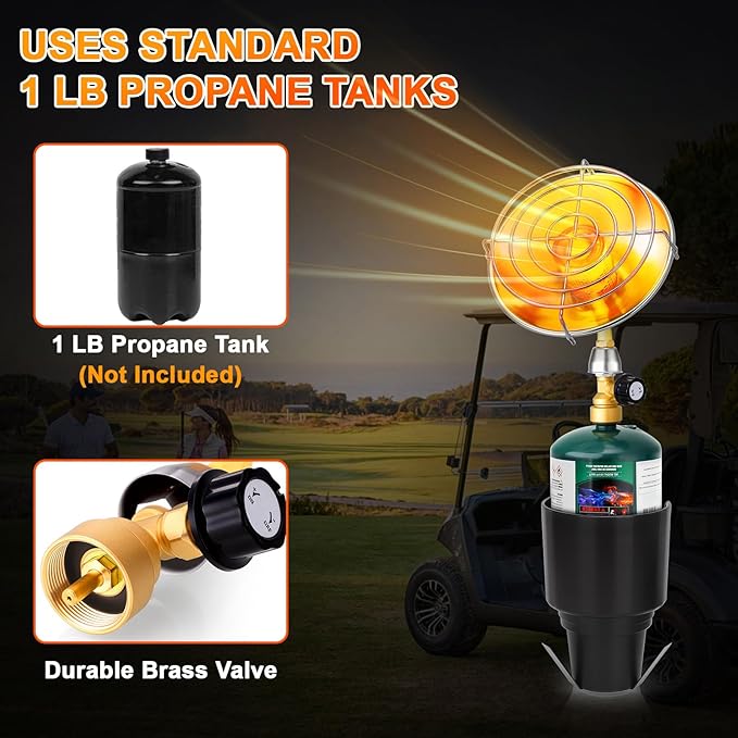 Golf Cart Heater, Portable Propane Heater with Foldable Base, Golf Cart Accessories, Safe 2-in-1 Outdoor Patio Heaters with Golf Cart Cup Holder, Gas Tank Cordless Heaters for Tent Camping Fishing