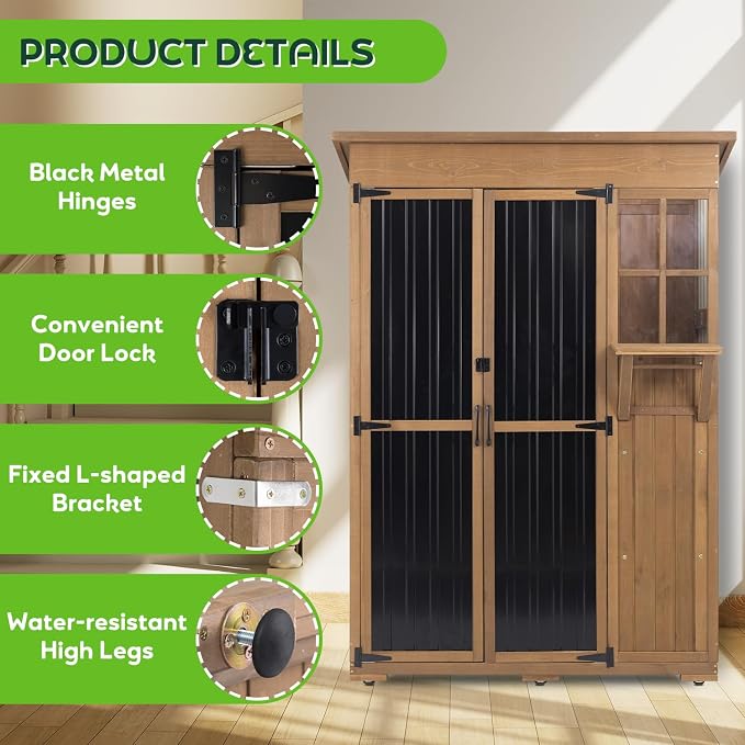 51" L Outdoor Storage Cabinet Waterproof with Shelves, Outside Storage Shed Backyard Tall Cabinet with Fold-Out Table for Patio, Garage, Garden, Pool Accessories Storage - Image 6