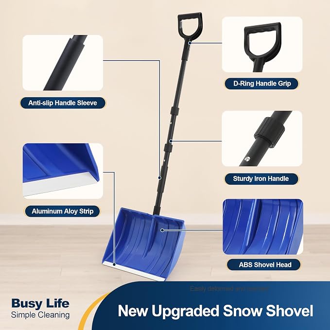 Yocada Snow Shovel for Driveway Home Garage Snow Removal 55 inch Long with D-Grip Handle Aluminum Strip Large Capacity Shovel for Garden Car Camping Outdoor - Image 3