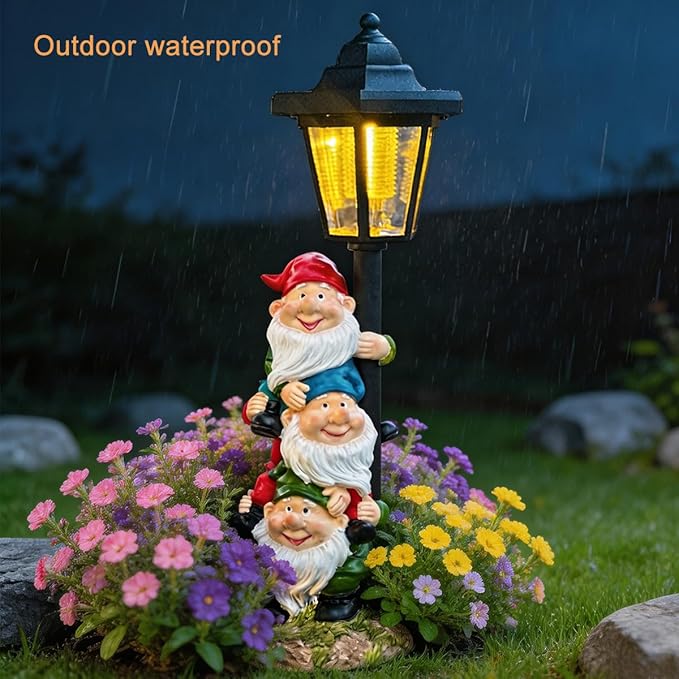 Solar Garden Gnomes Statue, Solar Gnomes Figurine Light with Welcoming Signs, for Outdoor Landscape,Lawn Courtyard, Paths Decor - Unique Gift for Grandmothers, Women,Sisters for Birthday