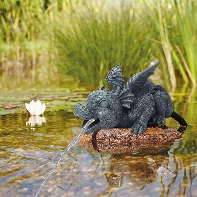 Txkrhwa Fountain Dragon Statue Resin Spouting Water Dragon Sculpture Weather Resistant Realistic Water Spray Dragon Statue Outdoor Ornament for Garden Courtyard Pond Pool