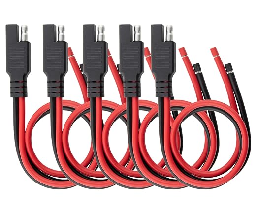 Oyviny 5PCS SAE Connector 12AWG 1 Feet SAE Extension Cable for Solar Panel Motorcycles Cars Charger Trolling Motor 2 Pin Single Plug Quick Connector Disconnect Connector by Oyviny