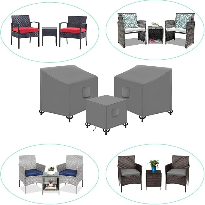 SIRUITON 3 Piece Outdoor Veranda Patio Garden Furniture Cover Set with 420D Durable and Water Resistant Fabric,Fit for Outdoor Wicker Patio Furniture Sets/Rattan Chair Conversation Sets-Grey - Image 4