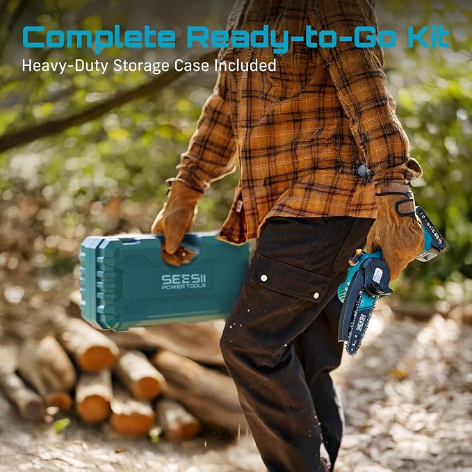 SEESII Mini Chainsaw 6 inch,Cordless Chainsaw w/ 2x2000mAh Batteries,Oiler System & Replacement Chain,Handheld Electric Chain Saw w/Safety Lock,Battery Powered Chainsaw for Wood Tree Cutting, M6 Plus - Image 7