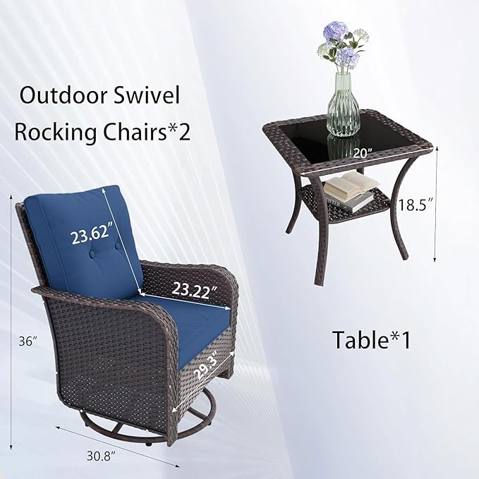 10 PCS Outdoor Patio Furniture Set,Outdoor Sectional Furniture with 43" 55000 BTU Gas Propane Fire Pit Table,PE Rattan Wicker Patio Conversation Set,Swivel Rocking Chairs Set,Navy Blue