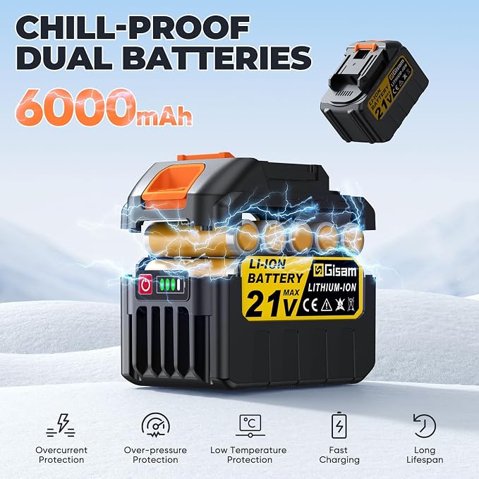 Cordless Snow Shovel, 3500W Battery Snow Blower with Dual 6.0Ah Anti-Freeze Batteries & Base Plate, 25.6Ft Throw, 13Inx7In Brushless Snow Shovel with Wheels for Driveway Sidewalk Snow Removal - Image 5