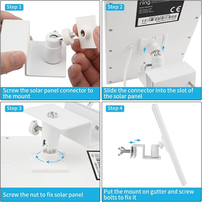 ALERTCAM Gutter Mount for Solar Panel, Adjustable Weatherproof Aluminum Alloy Mount Bracket, Perfect Angle to Get Adequate Sunlight (White) - Image 6