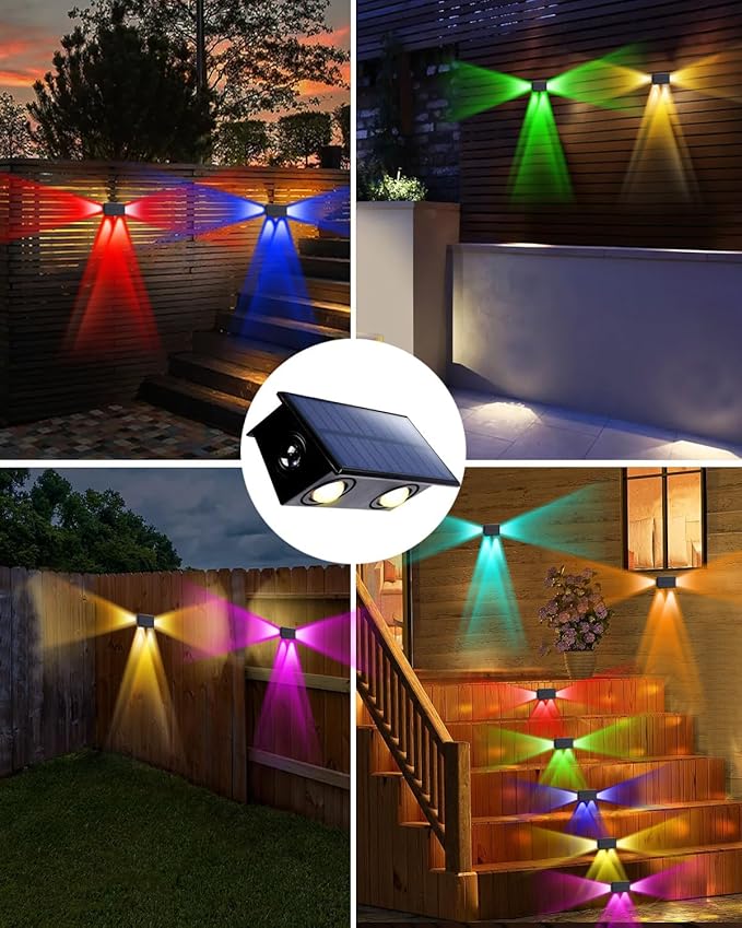 12Pack 3-Side Color Changing Solar Powered Fence Lights Outdoor Decorative LED Waterproof Yard Lamps for Outside Wall, Deck, House Patio, Rail, Stair, Yard, Pool, 7 Colorful Modes, Easy Installation