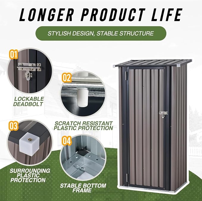 Aoxun 3’x2.1’ Outdoor Metal Storage Shed with Lockable Doors, Steel Utility Tool Shed, Metal Sheds Outdoor Storage for Garden, Patio, Backyard and Lawn, Brown - Image 2