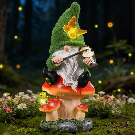 Solar Gnomes Garden Statue Decor for Sping Summer,Gnome Figurines with LED Light for Garden Decorations for Patio Lawn Balcony Fairy Gardens Housewarming Gifts for Women Mom Grandma