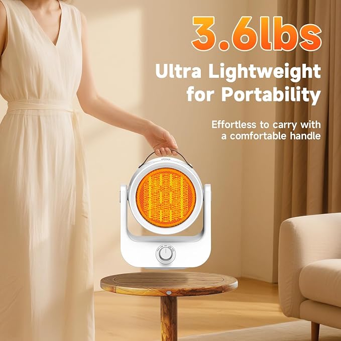 1500W PTC Ceramic Outdoor Electric Heater, 250Sq.ft 1S Heating, 4 Modes, 100° Vertical & Horizontal 3D Swing Patio Heaters for Outdoor Use, Tip-over&Overheat Table Top Heaters for Indoor Use Garage