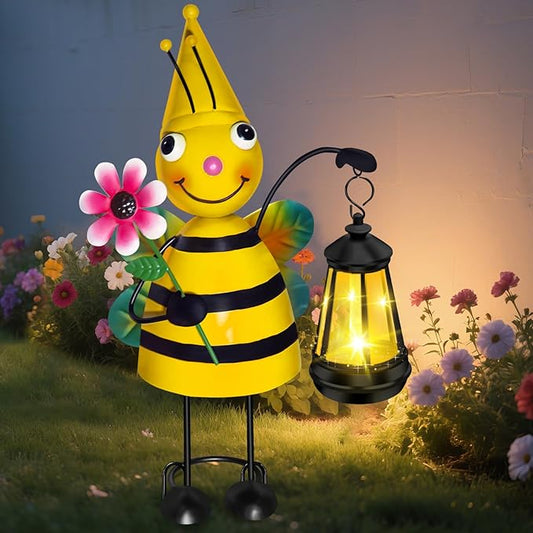 Solar Garden Bee Statue with LED Lantern,14.17 Inch Outdoor Waterproof Bee Figurine Decoration for Patio,Balcony,Yard,Lawn,Birthday Gifts for Women Grandma