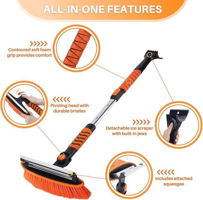 KeFanta Snow Removal Brush and Ice Scrapers for Car Windshield, 3 in 1 Heavy Duty 42'' Extendable Broom for SUV and Truck Window, Automotive Winter Accessories - Image 2