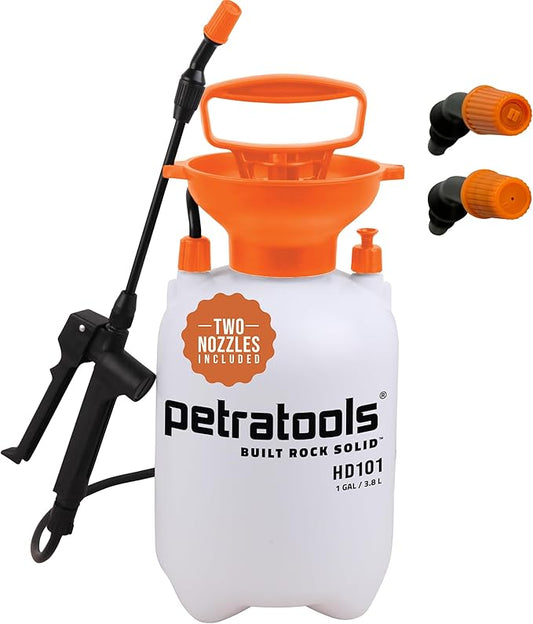 Petratools 1 Gallon Pump Sprayer – HD101 Garden Sprayer for Weeds, Lawn Care & Pesticides – 52” Long Hose, 2 Nozzles & Easy Carry Handle – Durable & Lightweight by Petra