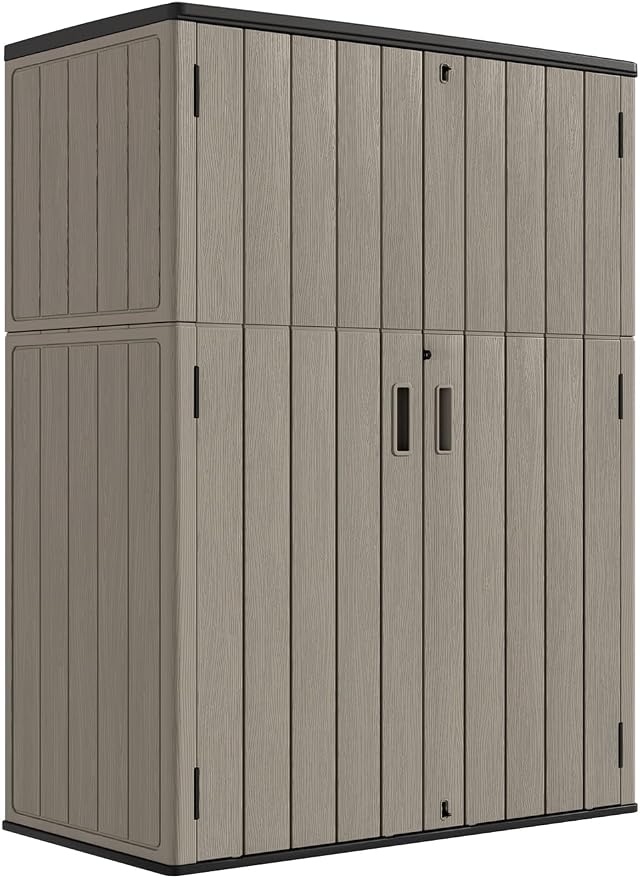 KINYING Outdoor Storage Cabinet Waterproof, 57 Cu.ft Resin Vertical Outdoor Storage Shed for Patio Furniture, Garden Tools, Pool Accessories, Mower Storage (Brown) by KINYING