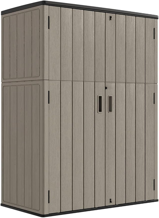 KINYING Outdoor Storage Cabinet Waterproof, 57 Cu.ft Resin Vertical Outdoor Storage Shed for Patio Furniture, Garden Tools, Pool Accessories, Mower Storage (Brown) by KINYING