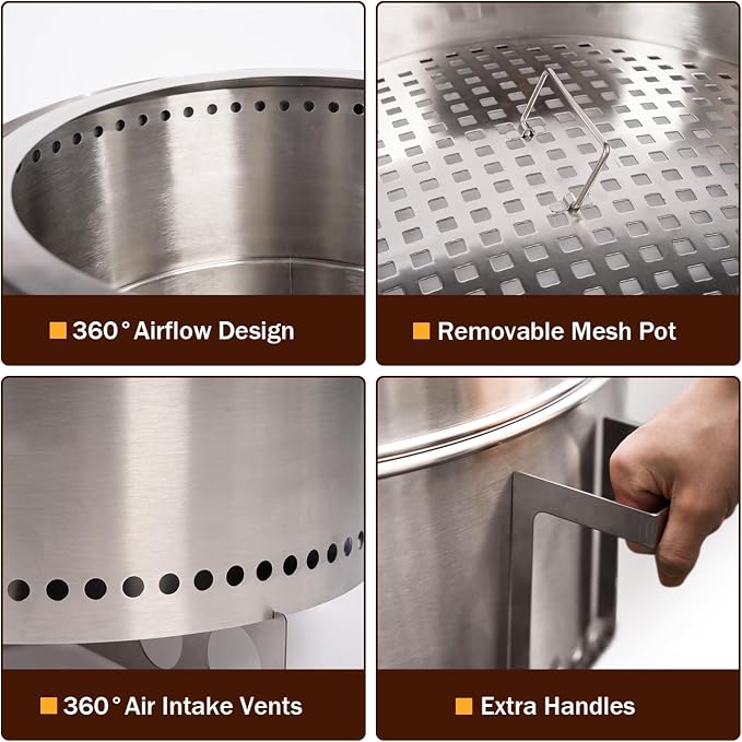 BRIOPAWS Large Smokeless-fire-pit Outdoor | 15 IN | 304 Stainless-Steel-Firepit | Portable Solo Fire Pits for Outside, Camping | Low Smoke Stove | Wood Burning Chimenea, Inclu. Bag, BBQ Forks, Handles - Image 5