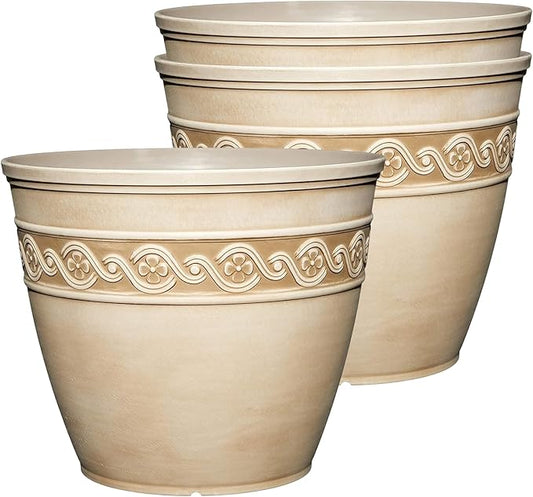 Classic Home and Garden Corinthian Round Planter, 8", Desert Tan (3 Pack)