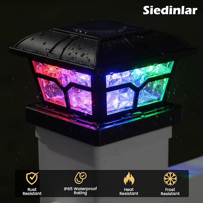 SIEDiNLAR Solar Post Cap Lights Outdoor 2 Color Modes for 4x4 5x5 6x6 Wooden Vinyl Posts Fence Deck Patio Decoration RGB Color Changing/Warm White Lighting Black (6 Pack) - Image 5