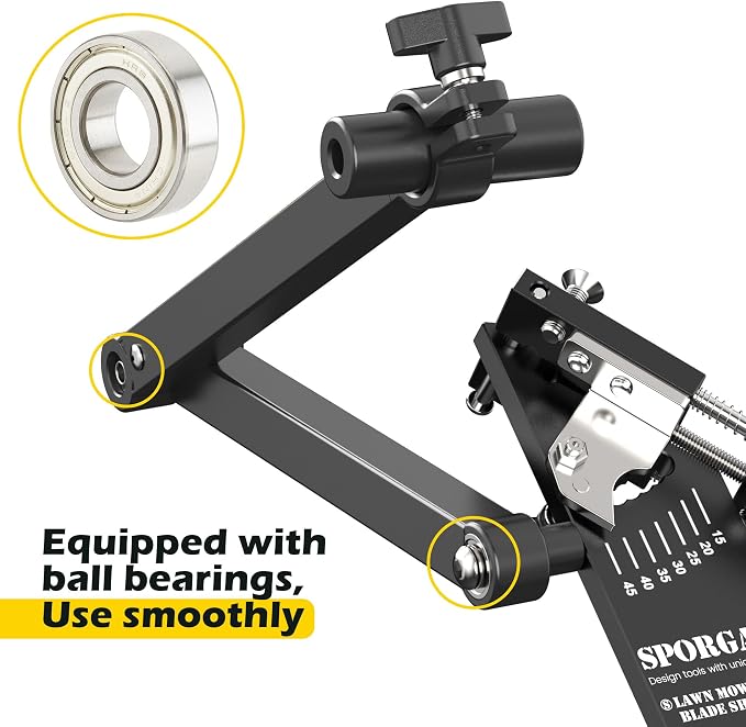 SporGain [Updated] Lawn Mower Blade Sharpener 15°-45° Adjustable Frame with Ball Bearing Manufacture Handle for Right & Left Hand Blades, Use with Angle Grinder, Black - Image 5