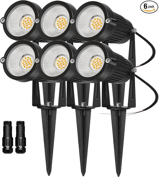 Low Voltage Landscape Lights Outdoor: 7W 700LM LED Landscape Lighting with Connectors for Tree Garden Yard Pathway | 12V 24V Warm White 2700K Spotlights | IP65 Waterproof | 6 Pack