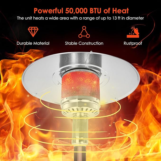 Giantex Patio Heaters for Outdoor Use, 50,000 BTU Propane Outdoor Heaters with Wheels, Outdoor Heat Lamp with Trip-over Protection & CSA Certified for Commercial and Household (Bronze)