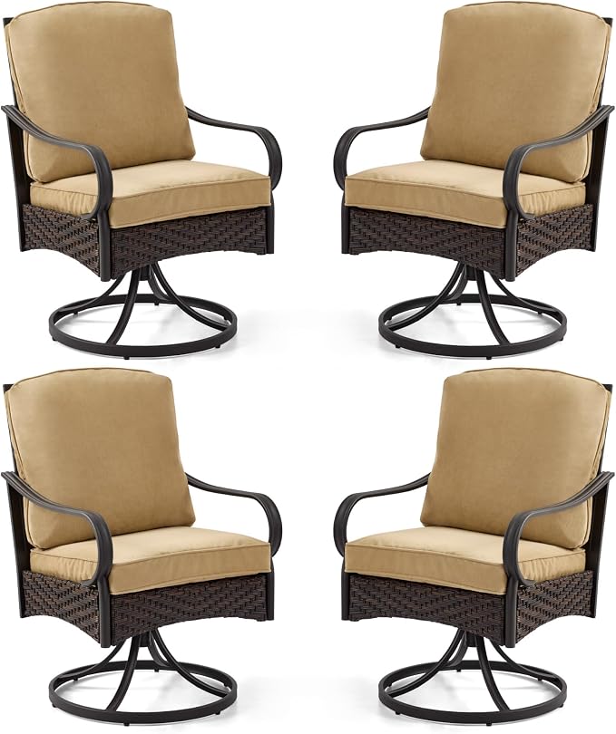 EROMMY Patio Swivel Chairs Set of 4, Outdoor Swivel Chairs with Cushion, Patio Dining Chairs for Garden, Patio, Backyard and Balcony, Khaki by EROMMY