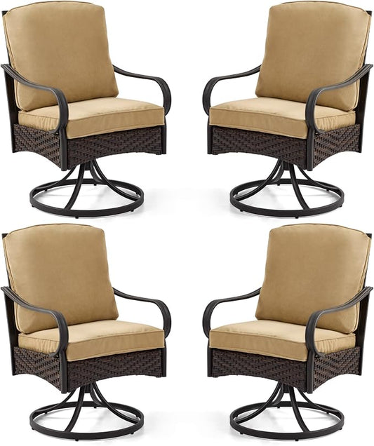 EROMMY Patio Swivel Chairs Set of 4, Outdoor Swivel Chairs with Cushion, Patio Dining Chairs for Garden, Patio, Backyard and Balcony, Khaki by EROMMY