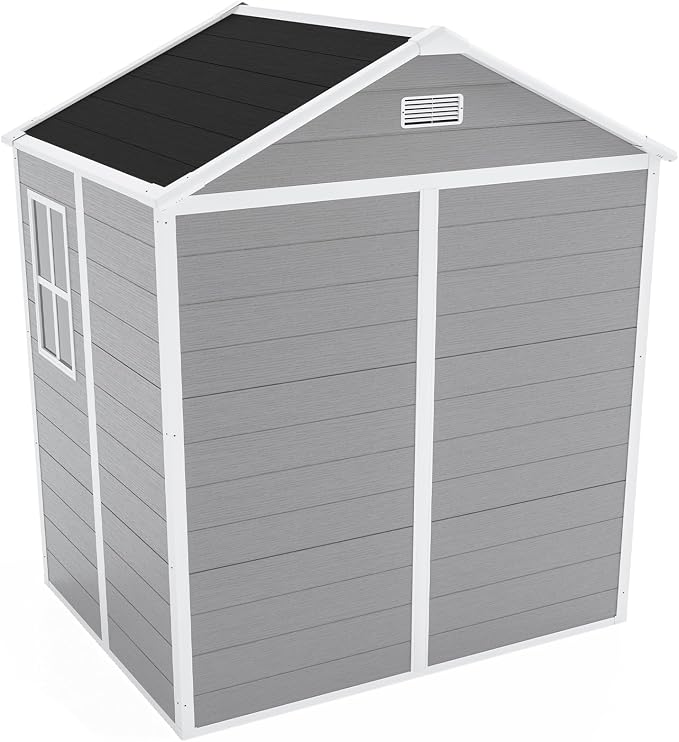 YOPTO 6x5 FT Resin Storage Shed,Garden House with Floor & Lockable Door,Waterproof Plastic Tool Sheds W/Slanting Roof Visual Window & Air Vents for Bicycles,Lawnmowers,Lawn,All Weather Use,Gray - Image 20