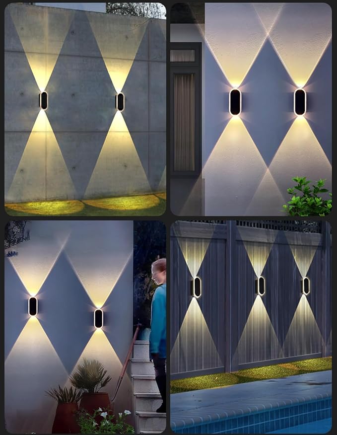 Solar Fence Lights Outdoor, 3000K/4000K/6000K 3 Modes Solar Wall Lights Outdoor Waterproof, Up&Down Dual-Head Outdoor Solar Lights for Yard House Fence Backyard Deck Garden Patio Porch, 4 PK