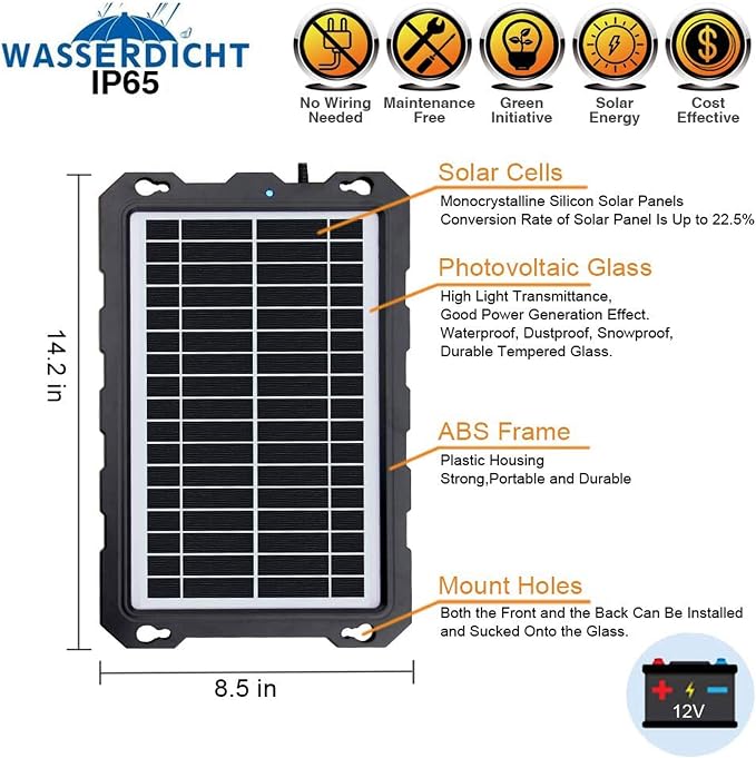 POWOXI-9W-Solar-Battery-Trickle-Charger-Maintainer -12V Portable Waterproof Solar Panel Trickle Charging Kit for Car, Motorcycle, Boat, Marine, RV, Trailer, Powersports, Snowmobile, etc. - Image 8