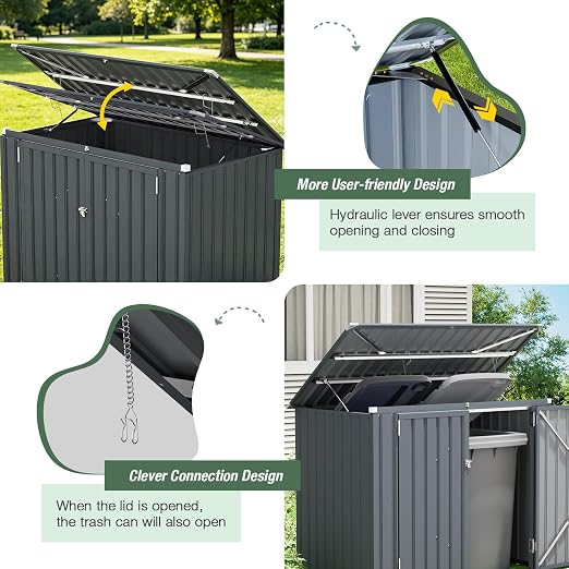 3'x6' Storage Shed, Outdoor Trash Can Storage Bike Shed, Waterproof Garbage Can Organizer with Chain Lid, Outdoor Storage Clearance for Patio, Garden, Backyard, Dark Grey - Image 3