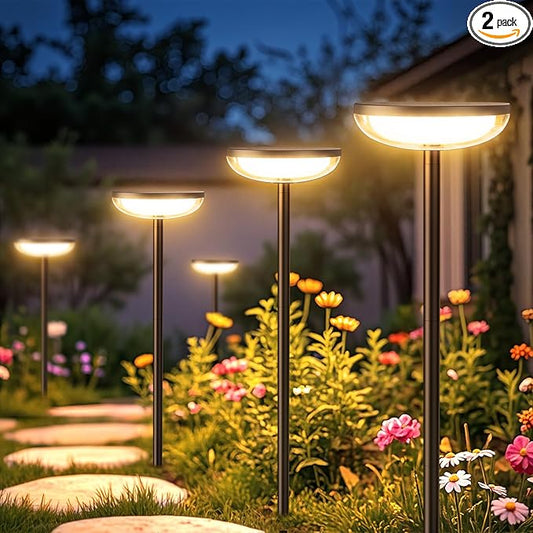 Tall Solar Pathway Lights Outdoor, 2 Pack Solar Garden Lights Outdoor Waterproof Bright Up to 15Hrs, Round Garden Light for Yard Flower Bed Patio Path Walkway Driveway Outside Decor