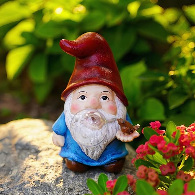 Garden Gnome Statue Solar Light Outdoor Decorations Gnome Figurine Light for Outdoor Patio Balcony Yard Porch Lawn for Women Mom Grandma Family Friend 6.10" D x 4.33" W x 7.09" H