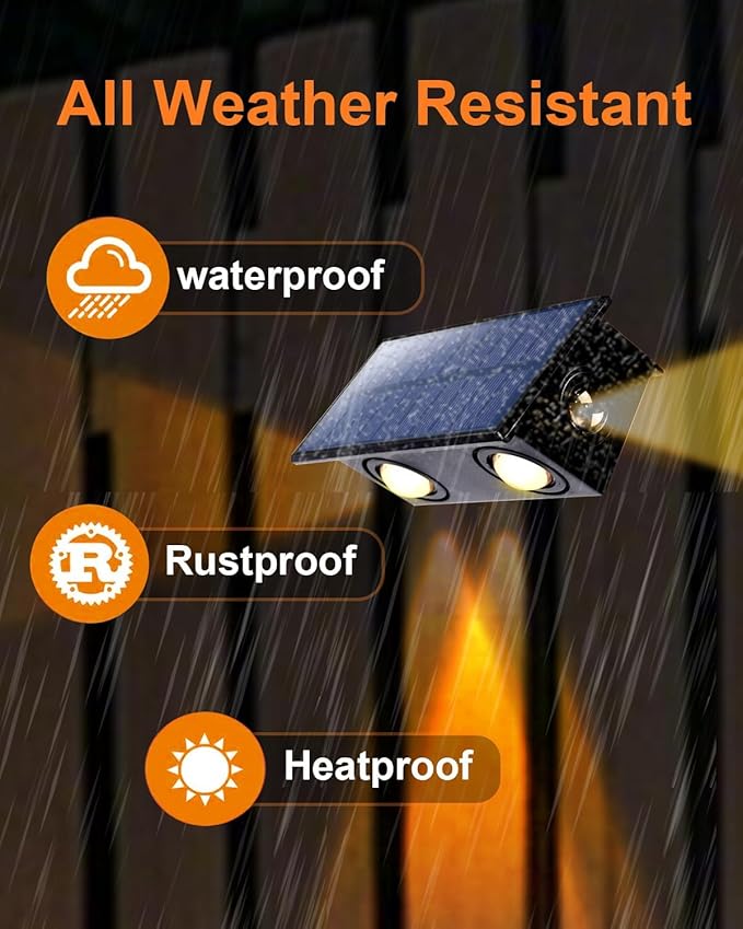 12 Pack 3-Side Solar Fence Lights Outdoor Waterproof with Warm White LED Spot Lens, for Wall, Deck, Patio, Yard, Rail, Garage, Pool, Designed for Enhanced Security, Easy Install