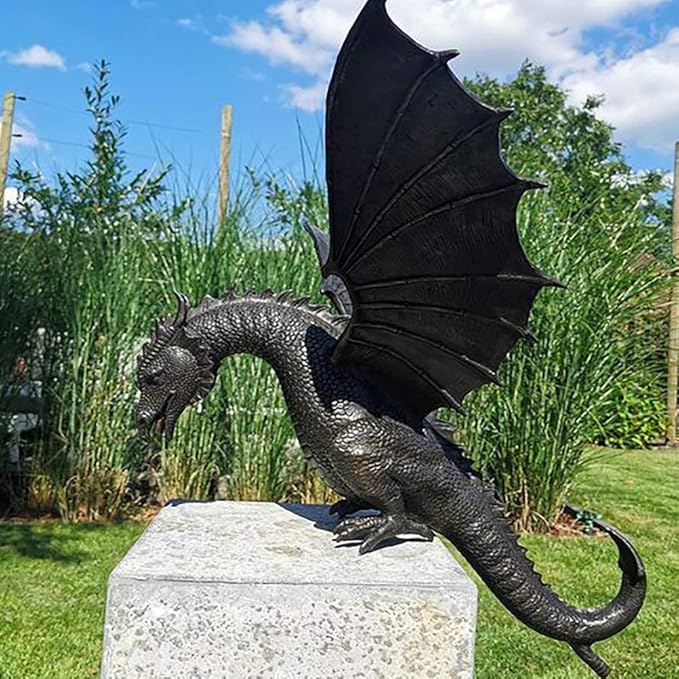 Dragon Fountain Statue, Resin Water Feature Sculpture, Cool Dragon Craft Decoration, Outdoor Water Feature Statue for Garden, Yard, Lawn, Birthday Friends, Kids, 35X30X23M