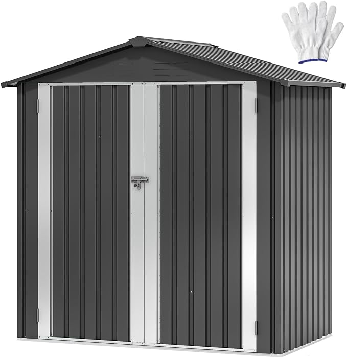 DWVO 6x4ft Outdoor Storage Shed, Weatherproof Tool Shed w/Locking Entry & Ventilation for Grass Cutter, Bike, Equipment, Courtyard, Garden (Dark Gray) by DWVO