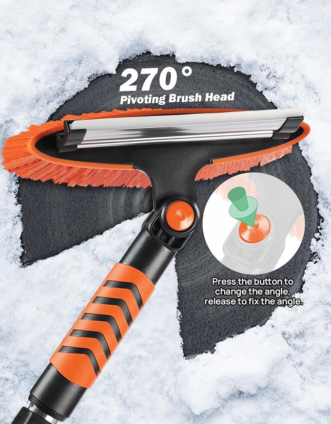 JOYTUTUS 41.5IN Extendable Snow Brush and Ice Scraper, 270°Pivoting Snow Scraper Brush for Car Windshield, Telescoping Ice Scraper, Foam Grip, Heavy Duty Snow Remover for Cars, Trucks, SUV (Orange) - Image 5