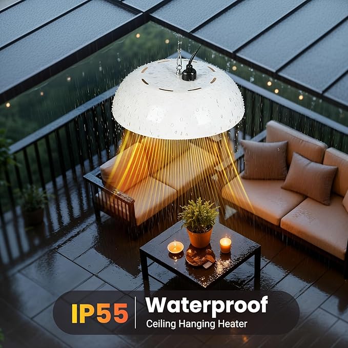 1500W Electric Hanging Patio Heater, 3S Instant Heat, Ceiling-Mounted Outdoor Heater with Quiet Operation, Overheat Protection, IP55 Waterproof for Patio, Balcony & Garage,white