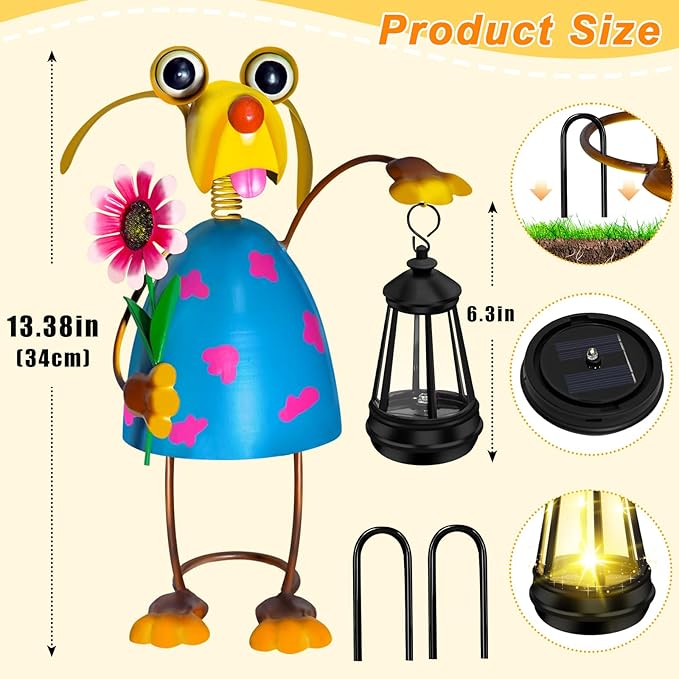 Solar Garden Statue with Lantern,Outdoor Waterproof Dog Decor for Home Patio Yard Lawn, Dog Lover Gifts for Women Mom Grandma