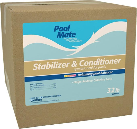 Pool Mate 32-Pounds Premium Pool Stabilizer and Conditioner, Concentrated Cyanuric Acid for Pools, Helps Chlorine Last Longer by PoolMate