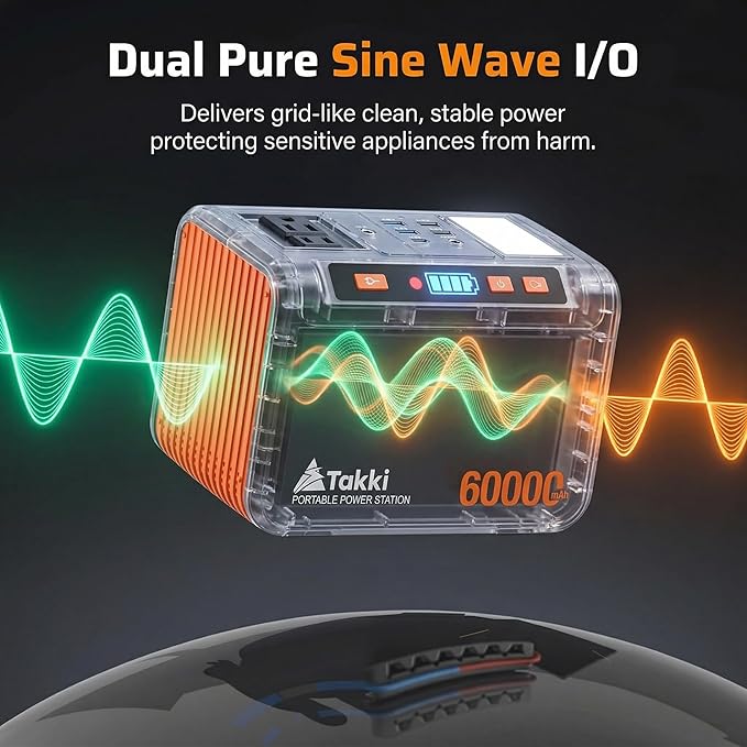 Takki Solar Generator 250W Portable Power Station with 40W Solar Panels 222Wh Pure Sine Wave Camping Lithium Battery Power Pack with AC 110V Outlet for Camping CPAP Home Use Emergency Outdoor - Image 5