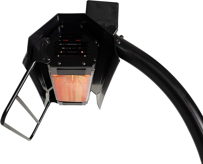 Fire Sense 02678 Telescoping Offset Pole Mounted Infrared Patio Heater With Wheels 1500 Watt Indoor Outdoor Powder Coated Steel Tip over Protection System Cover Included - Black