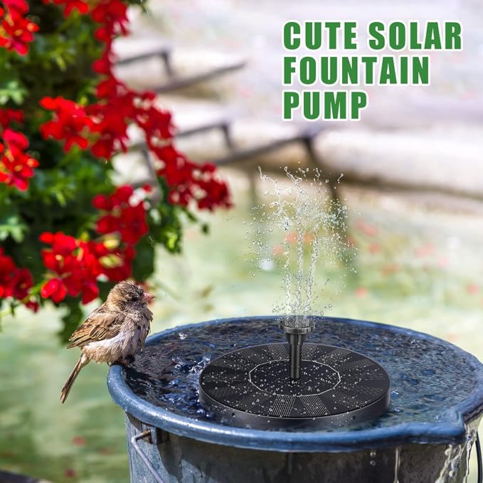 2 Packs Solar Bird Bath Fountain Pump with 6 Nozzle Solar Powered Bird Bath Floating Panel Water for Garden Fish Tank Pool(6.3 Inch)