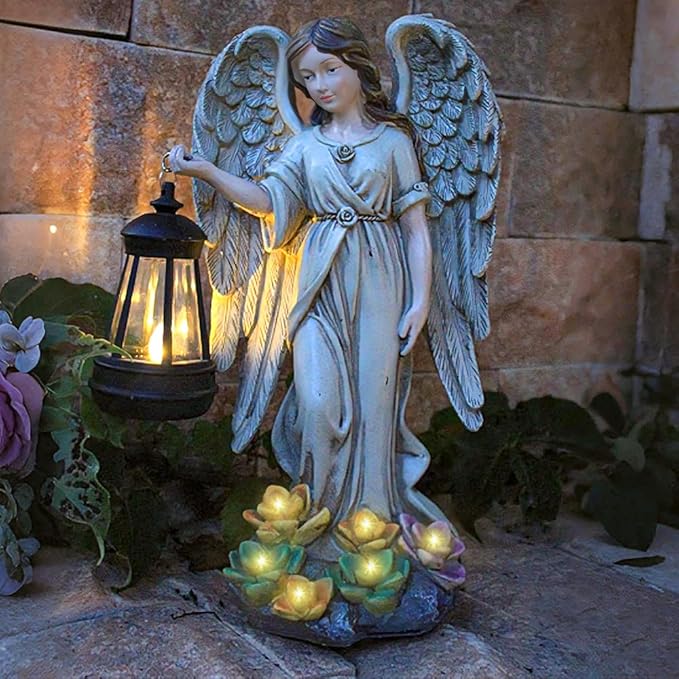 Solar Angel Outdoor Garden Decor Statues – 11.6 inches Outdoor Sculptures with Solar Light,for Outside Yard Art Patio Balcony Front Lawn Ornaments Gifts for Mom Grandma Women
