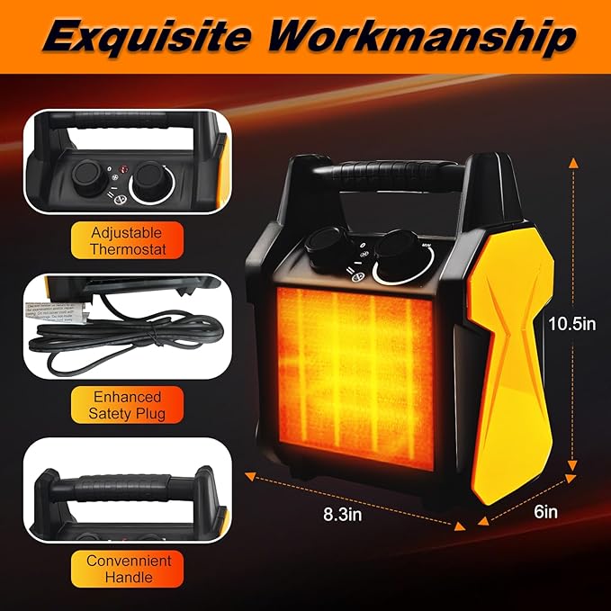 Buyplus Outdoor Heater, 1500W Patio Heater for Garage, Portable Electric Space Heaters with Overheat Tip-Over Protection, PTC Ceramic Space Heaters for Garage, Greenhouse, Indoor Outdoor Use,Yellow